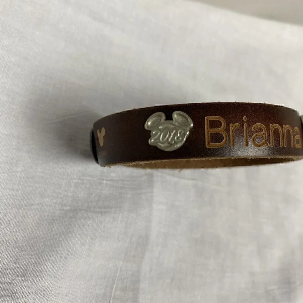 Disney Bracelet Leather Treaty Brown Brianna Leather Snap Music Note Cuff Size M